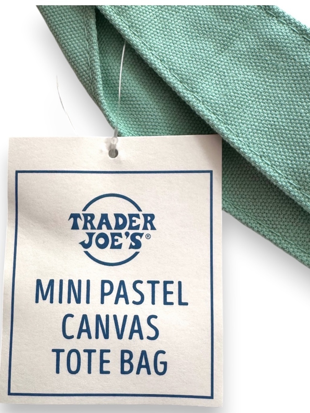 TRADER JOE'S Mini Pastel Canvas Tote Bag Teal NWT - Picture 3 of 7